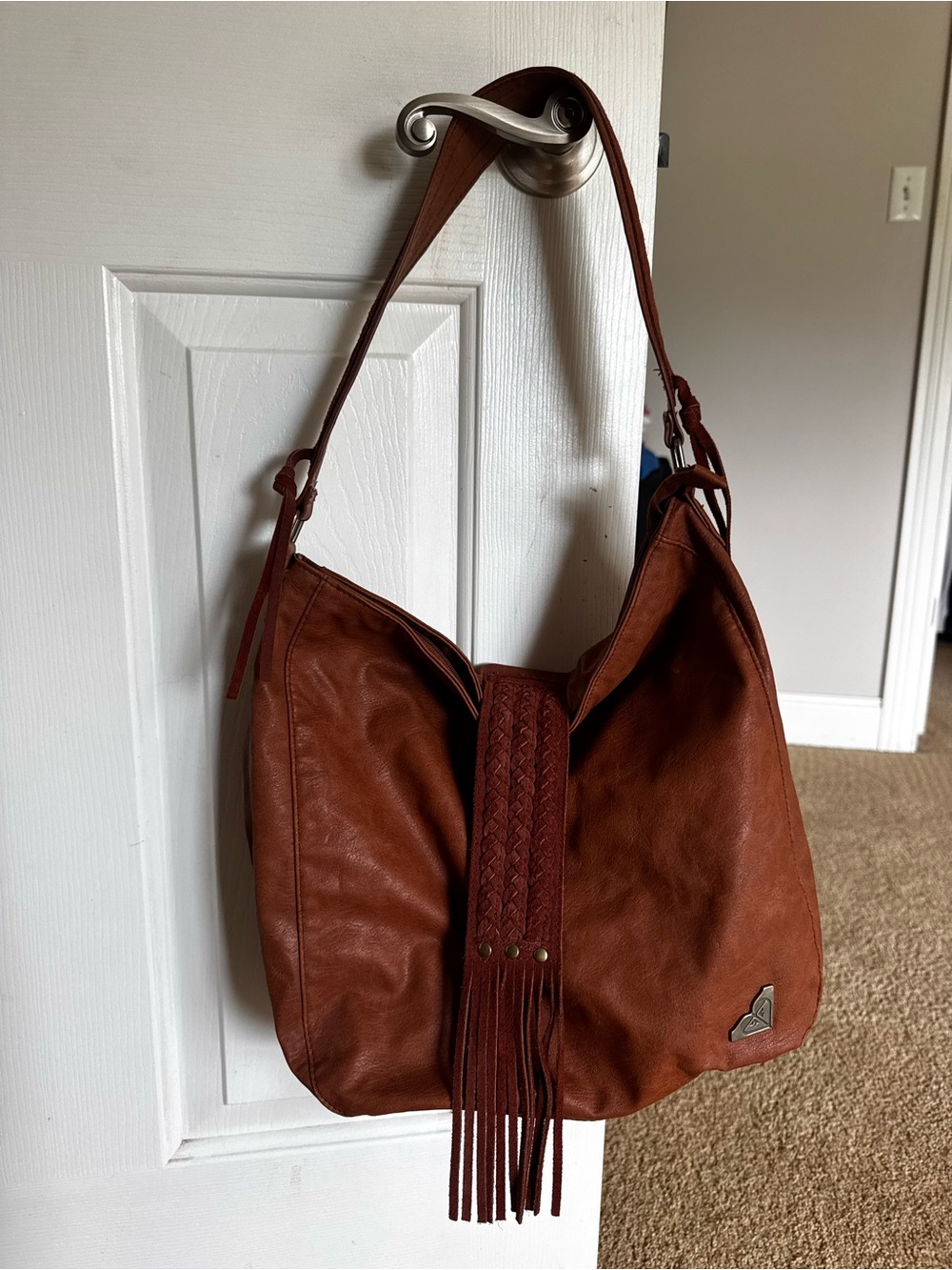 Roxy Rustic Brown Braided Fringe Hobo Shoulder Bag
